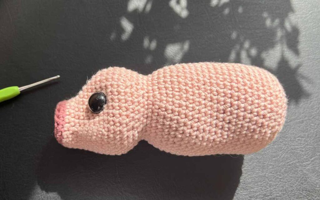 image showing my crochet piglet's body being constructed