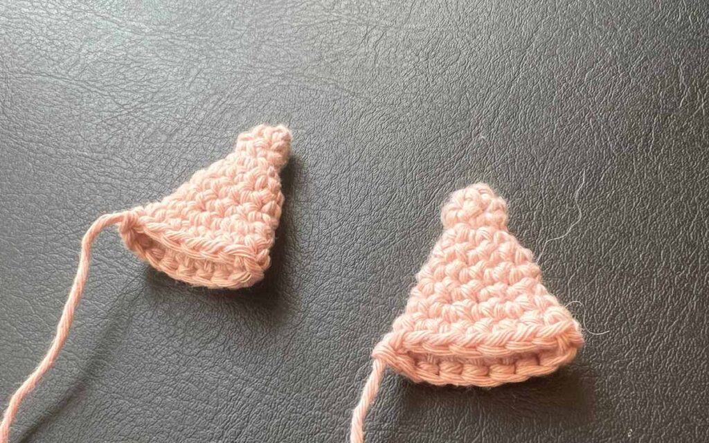 image showing my crochet piglet's ears being constructed