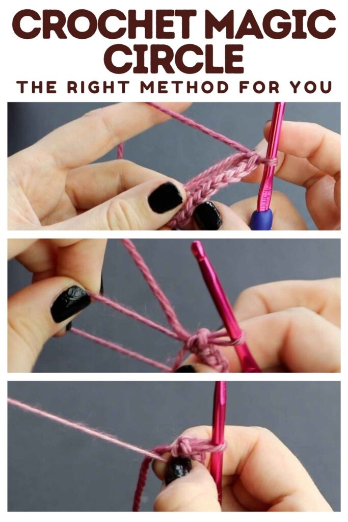 photo of hands making a crochet magic circle