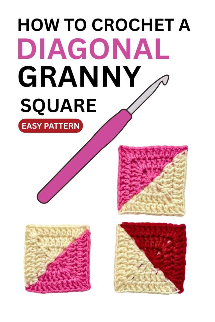 photo of three diagonal crochet granny squares