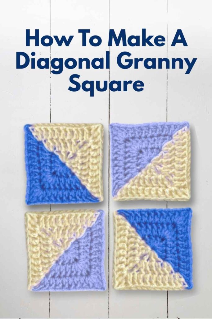 photos of blue and cream diagonal granny squares