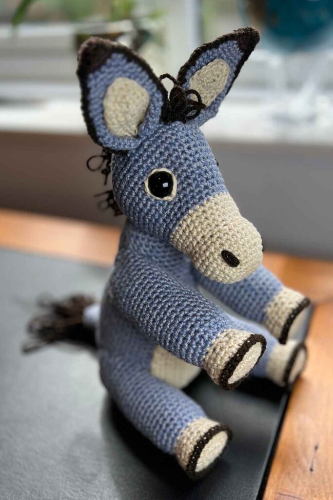 image showing crochet donkey's sewn nose