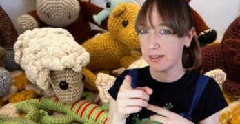 illustration showing lucy kate and some of her improve crochet toys