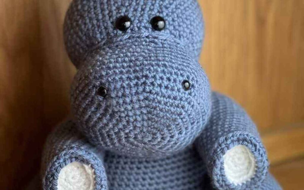 image of crochet hippo with safety eye nostrils