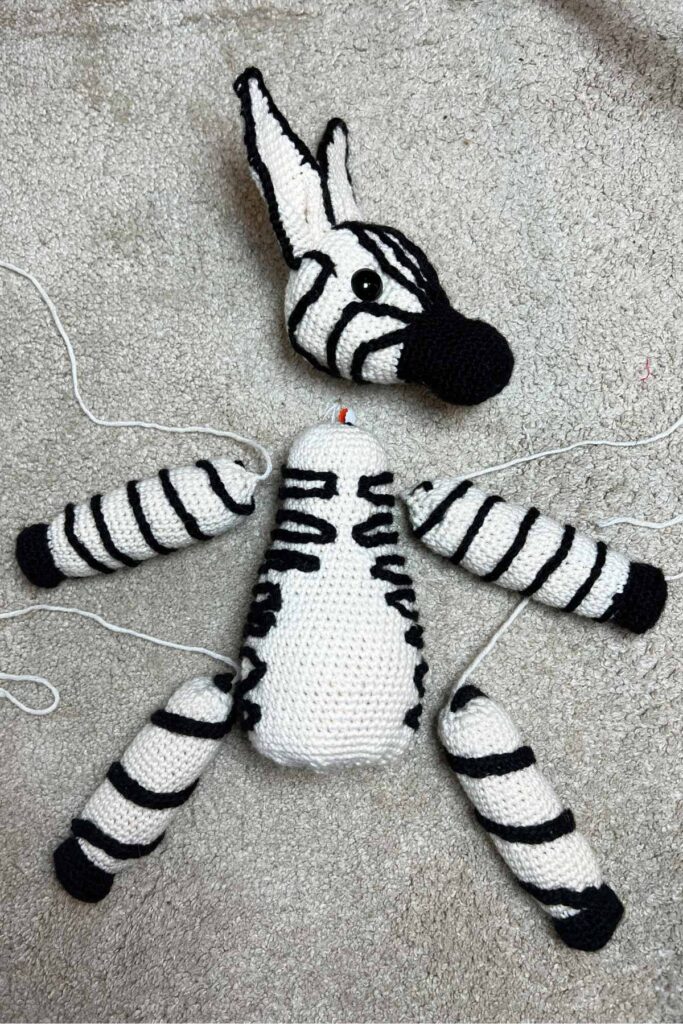 image of the crochet zebra before sewing