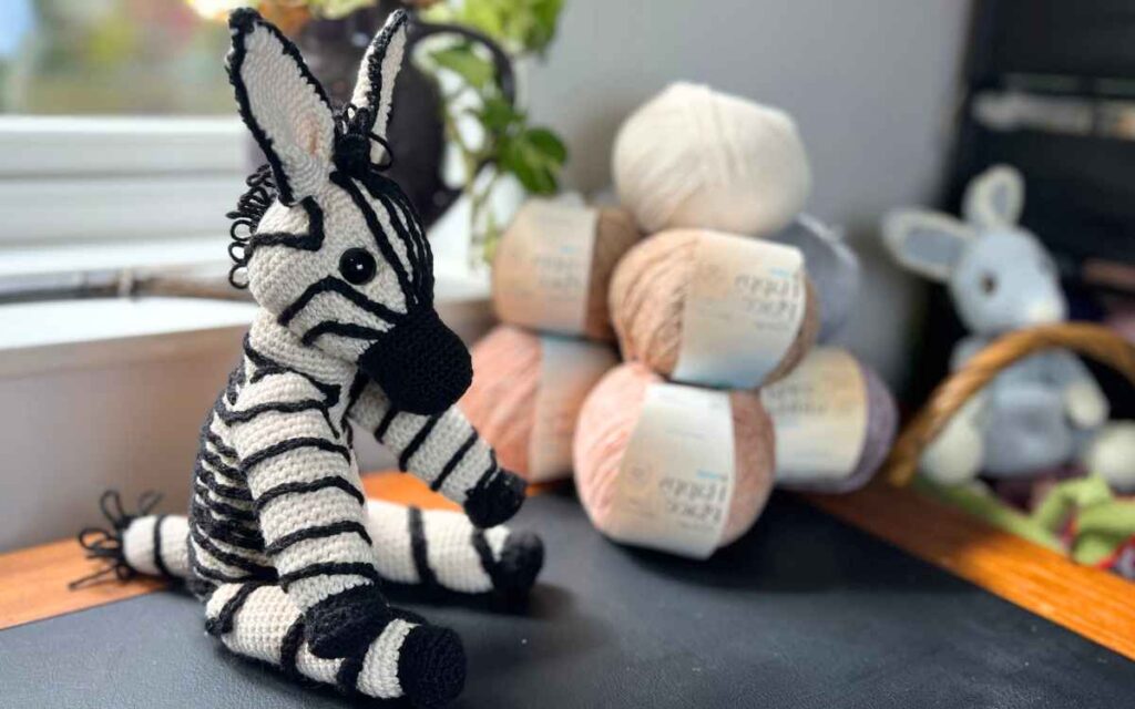 image of crochet zebra on my desk