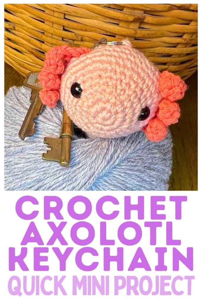 photo of a crochet axolotl keychain