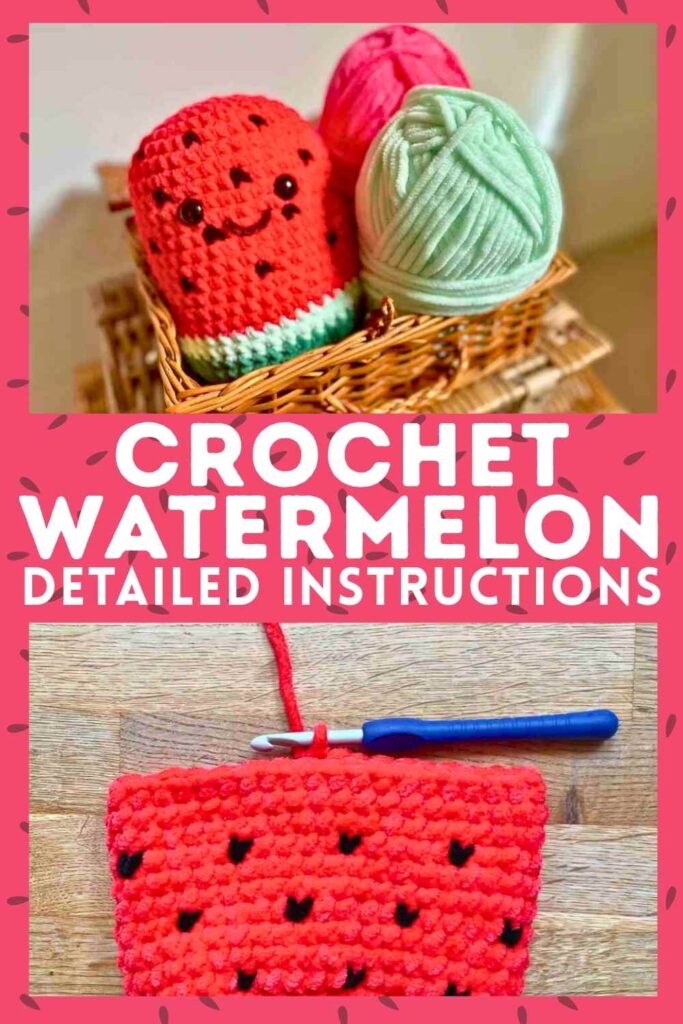 photo of a crochet watermelon with some yarn