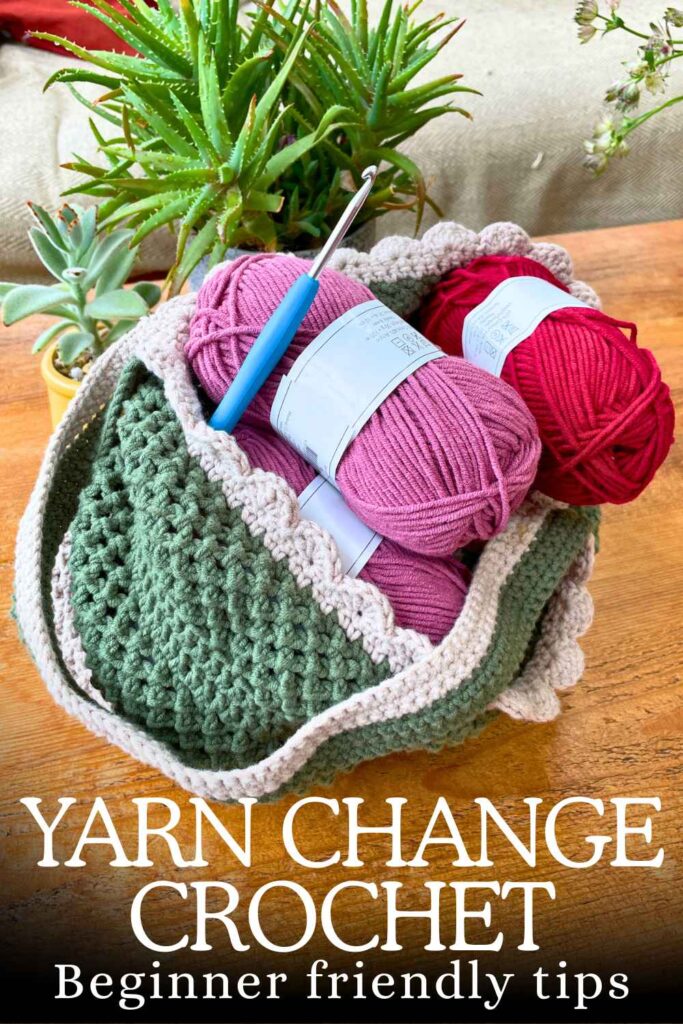 photo of a crochet hook and yarn in a crochet bag