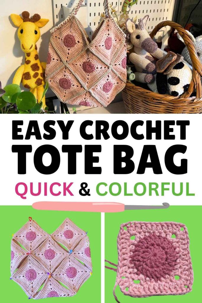 photo of a crochet tote bag made from granny squares