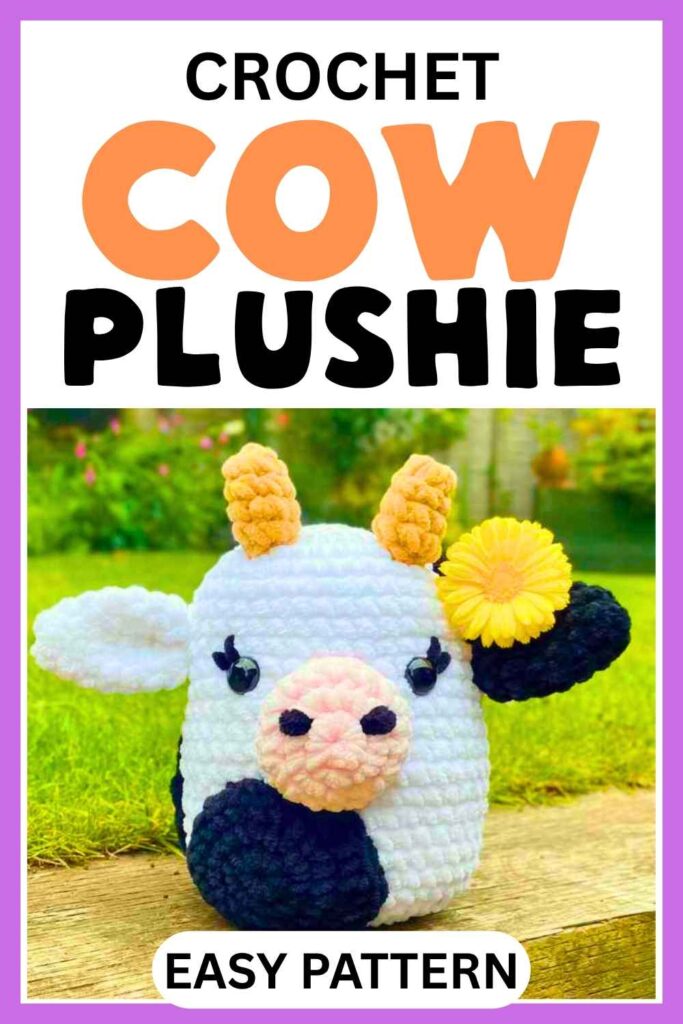 photo of a crochet cow plushie