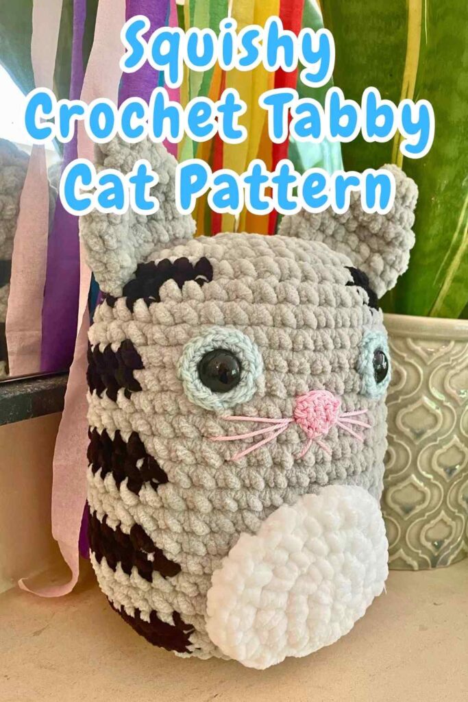 squishy crochet tabby cat pattern pin