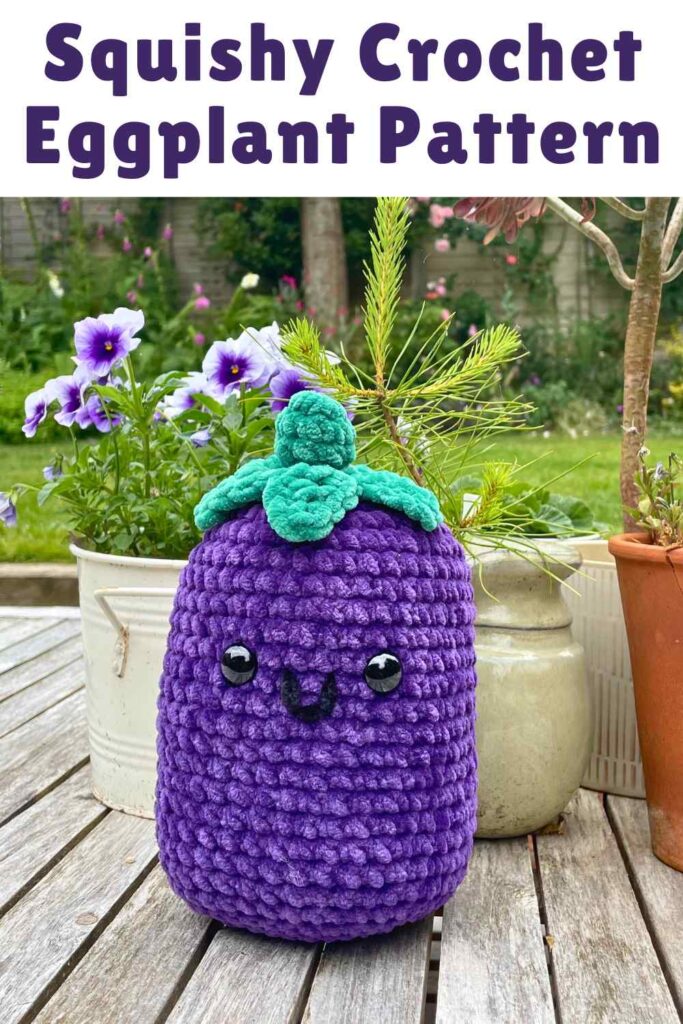 squishy crochet eggplant pattern pin