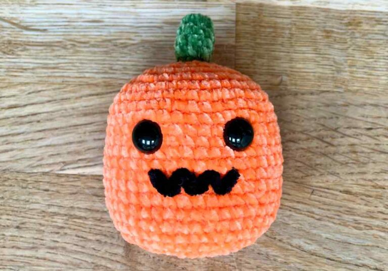 completed squishy crochet pumpkin in dk yarn