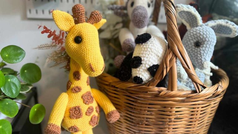 Image of the crochet giraffe with some of my other toy patterns