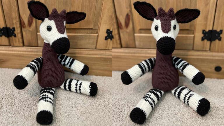 two views of my crochet okapi toy