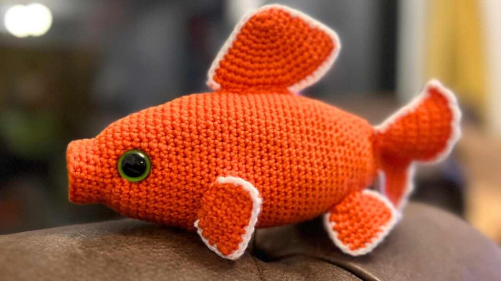 Image of my crochet fish on the couch