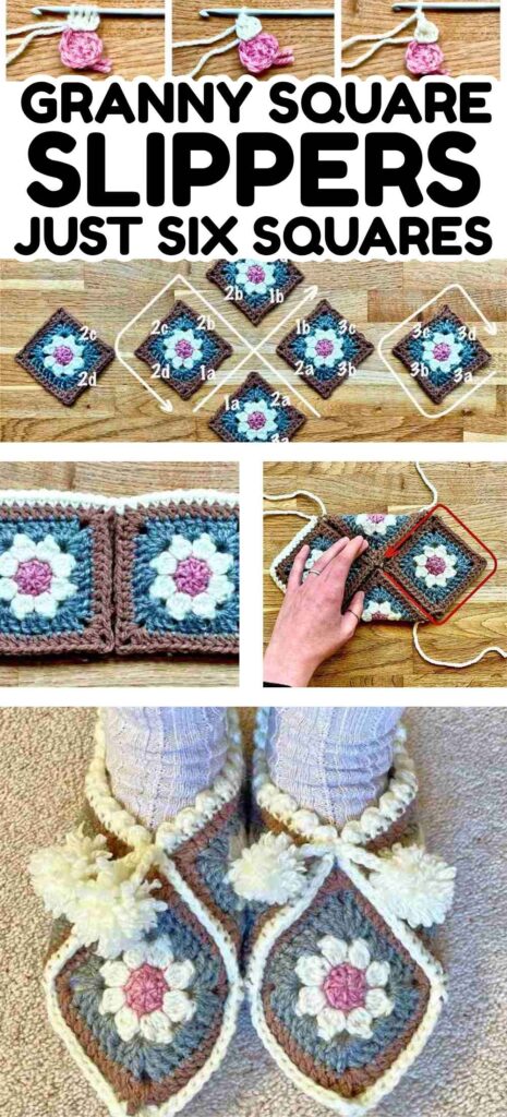 photos of granny square slippers construction stages