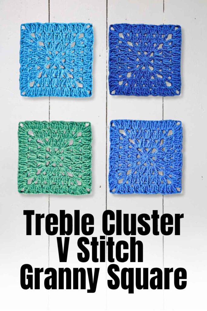 photo of crochet squares worked in treble cluster v-stitch