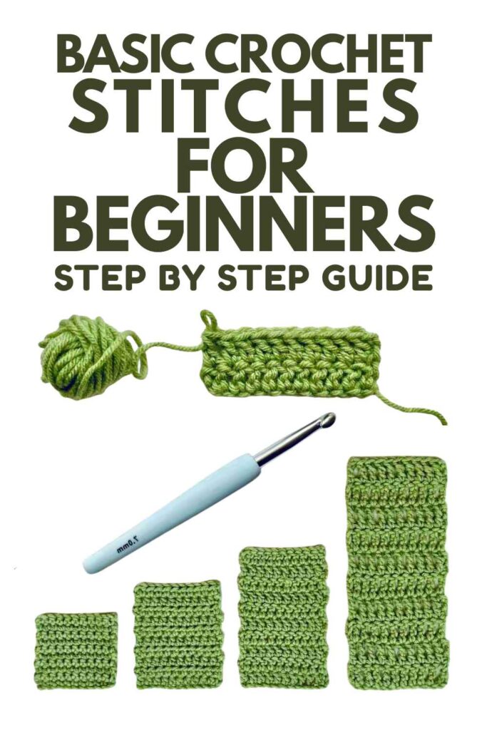 photo of basic crochet stitch samples in green yarn