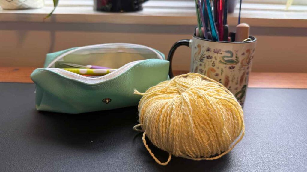 yarn, hooks and storage