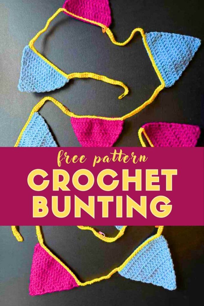 photo of crochet bunting on a black background
