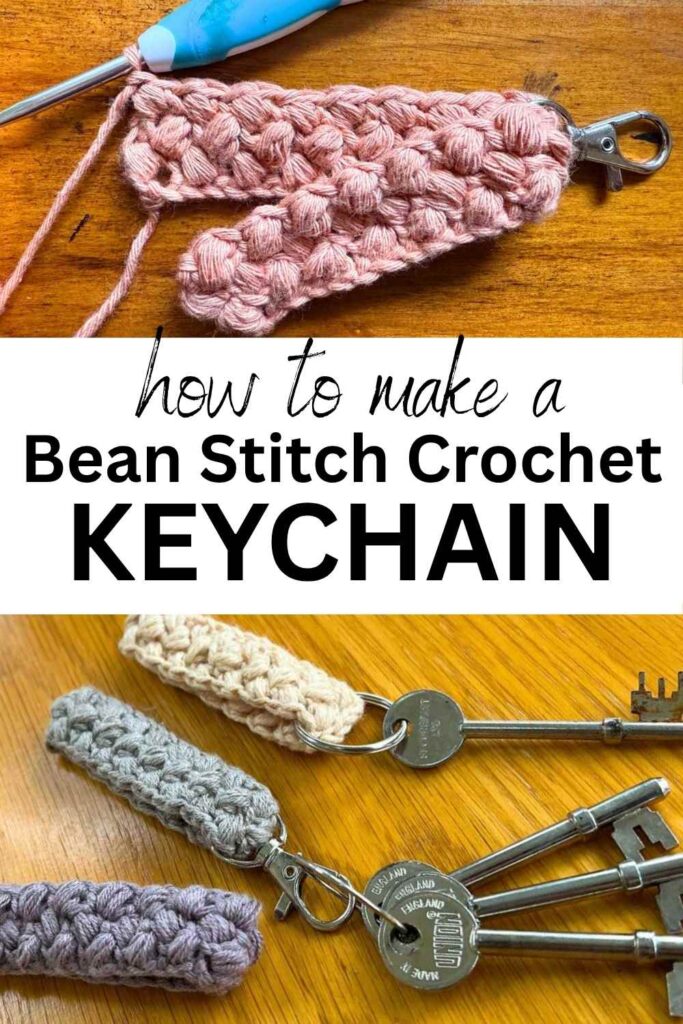 photos of bean stitch crochet keychains