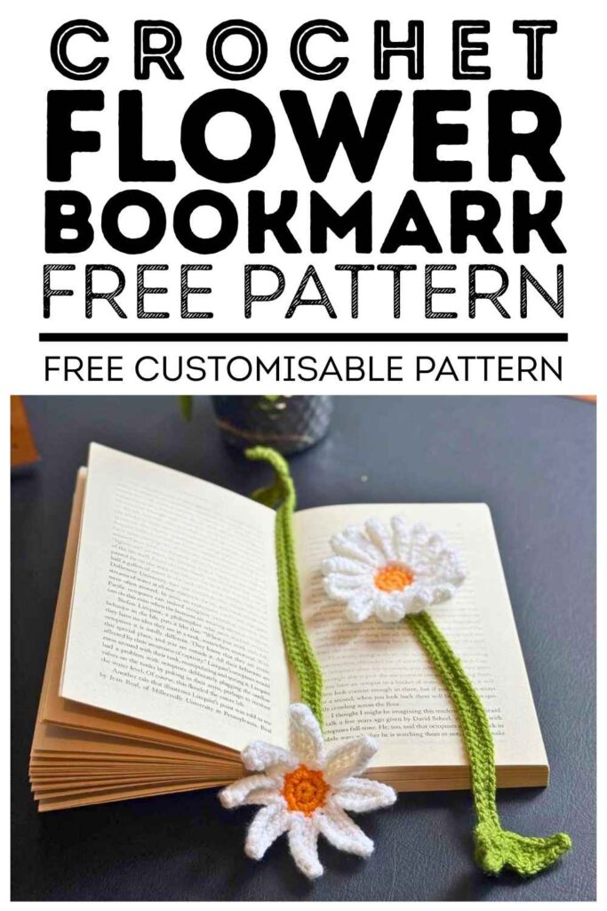 photo of a crochet flower bookmark