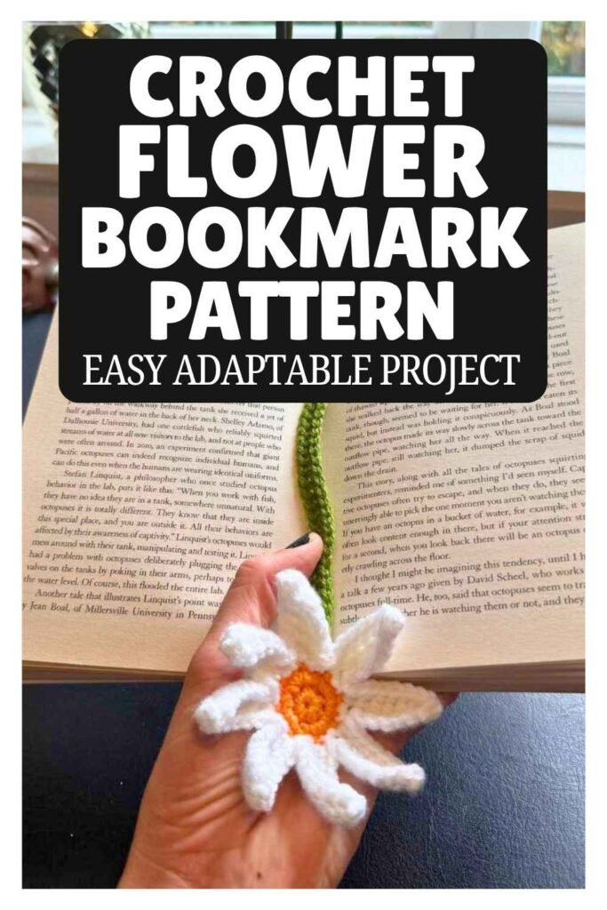 photo of a crochet flower bookmark