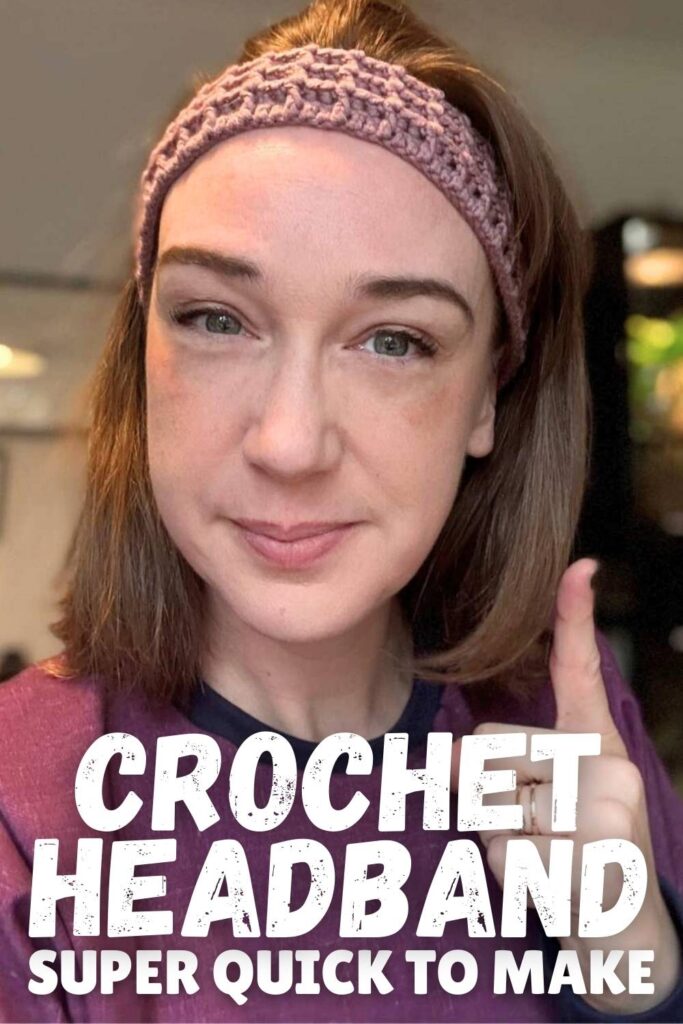 photo of a young woman wearing a crochet headband