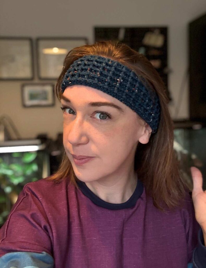wearing my crochet headband