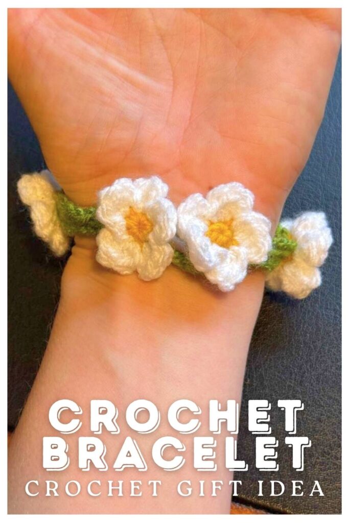 photo of a crochet flower bracelet