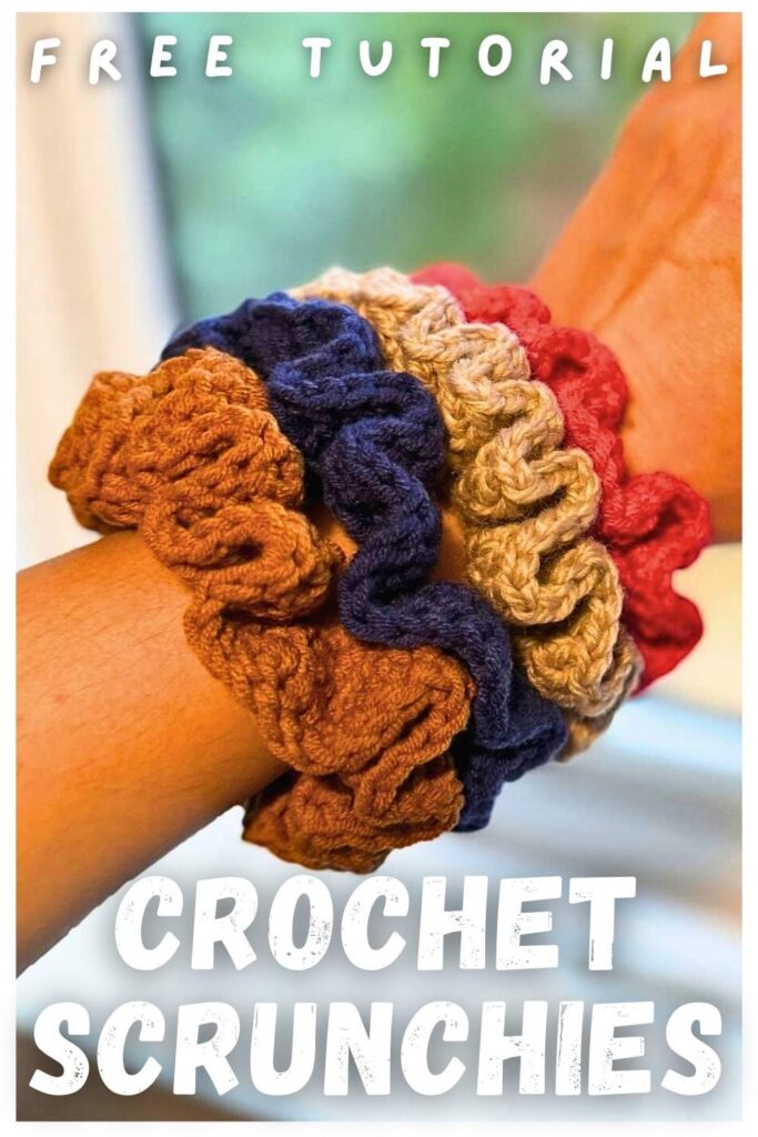 photo of crochet scrunchies around a person's wrist
