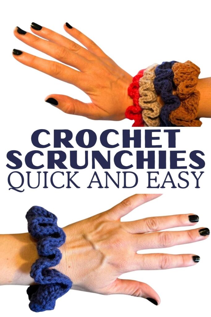 photo of crochet scrunchies on a woman's wrist
