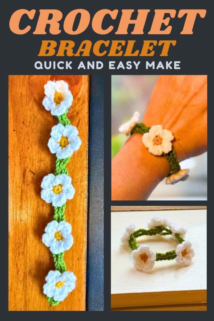 photos of a crochet bracelet