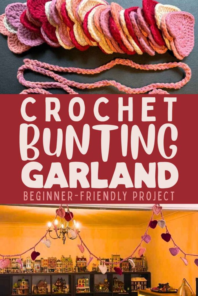 photo of a crochet heart bunting garland