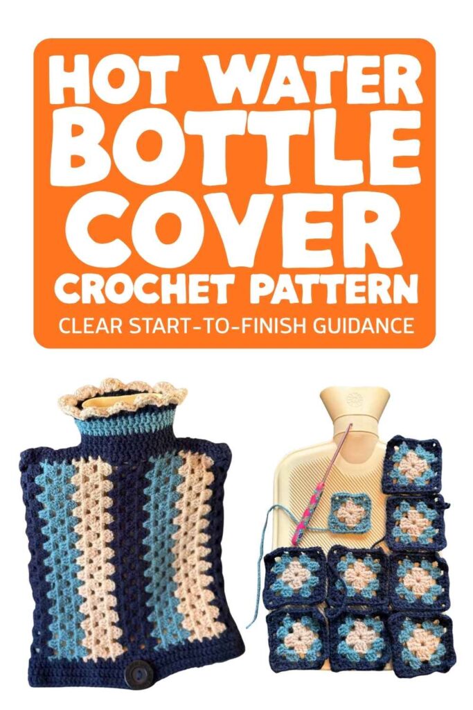 photo of a hot water bottle cover made from crochet