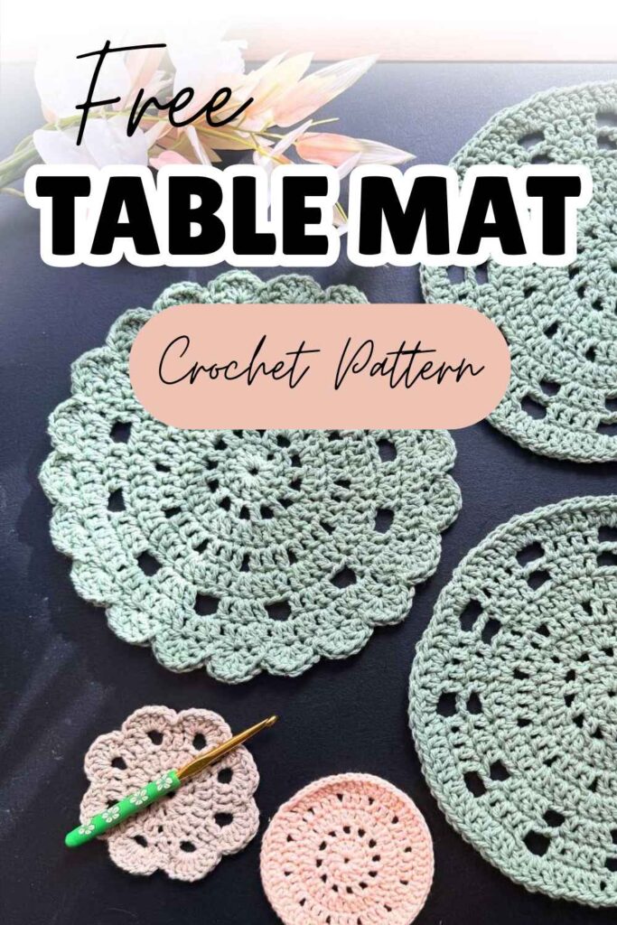 photo of a placemat made with our free table mat crochet patter