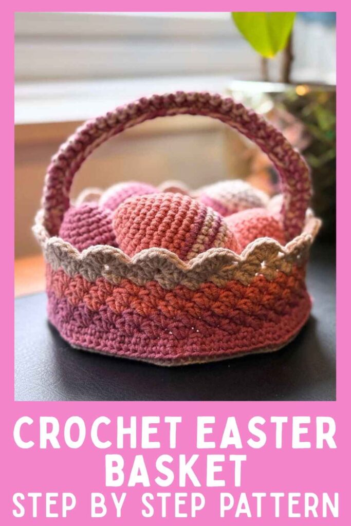 photo of a pink crochet easter basket