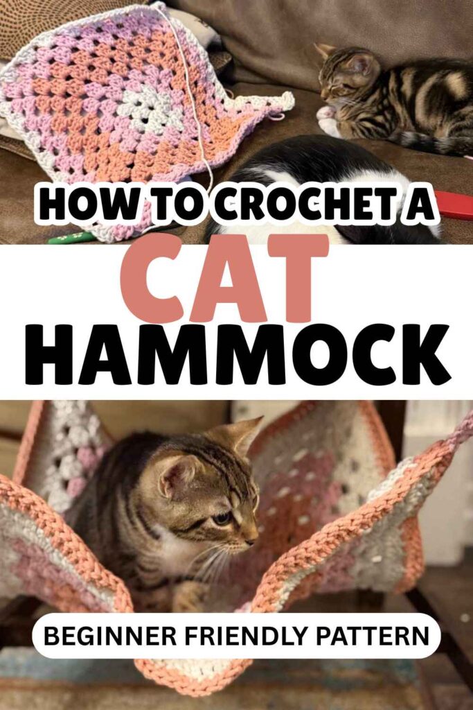 photos of a crochet cat hammock