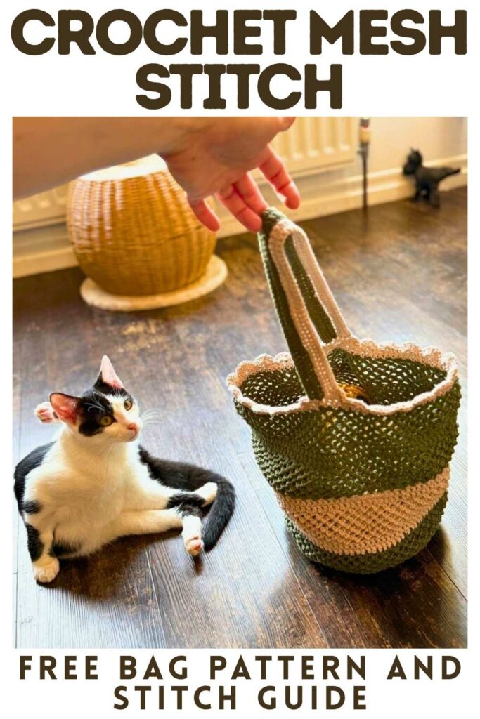 photo of a crochet mesh stitch bag