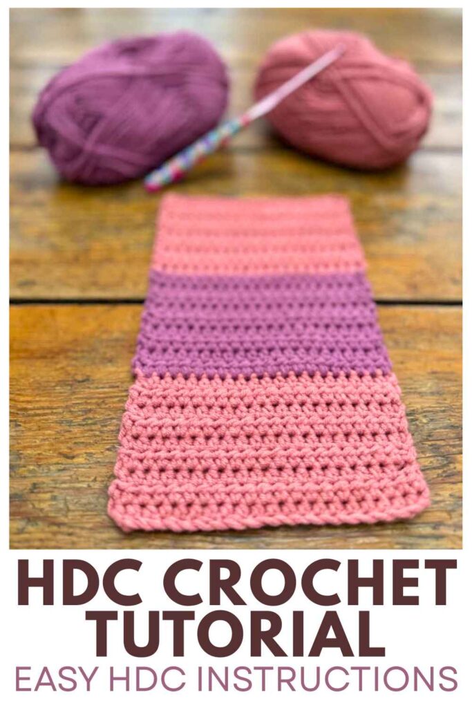 photo of half double crochet sample made from pink yarn