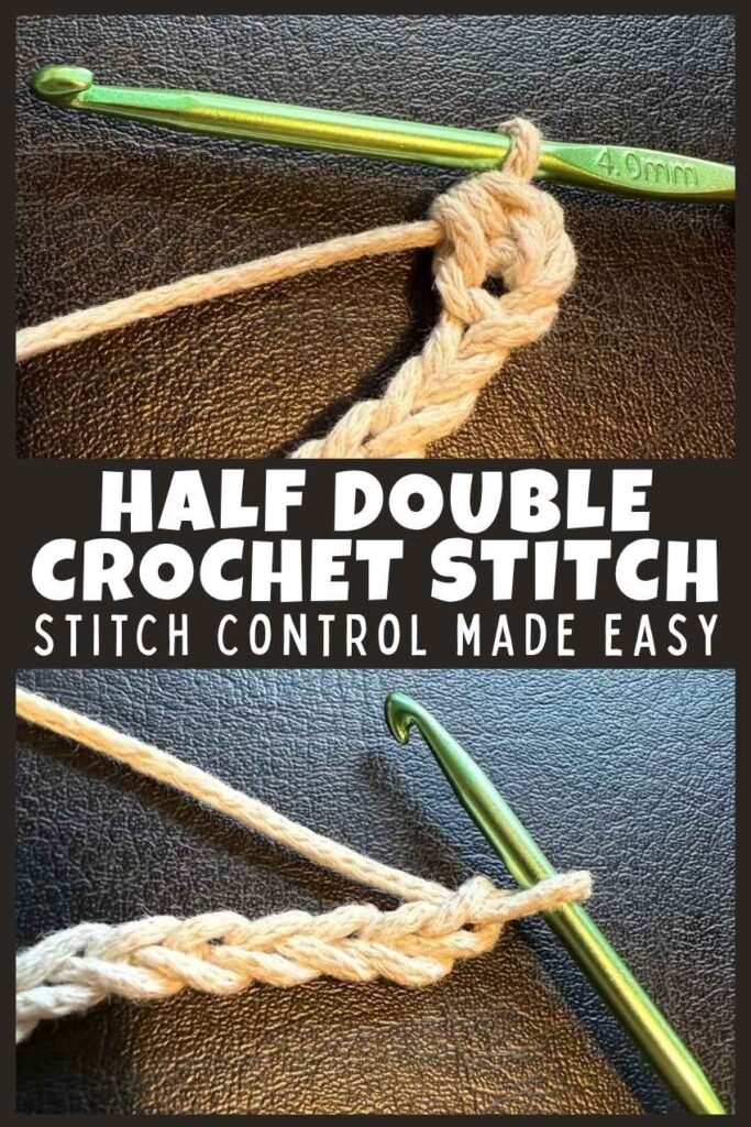 Photo of crochet hook working half double crochet stitch