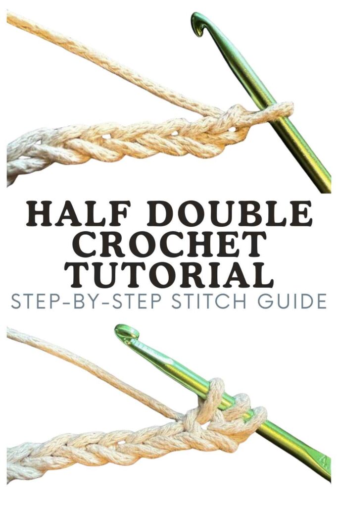 photos of samples of half double crochet with crochet hook and yarn