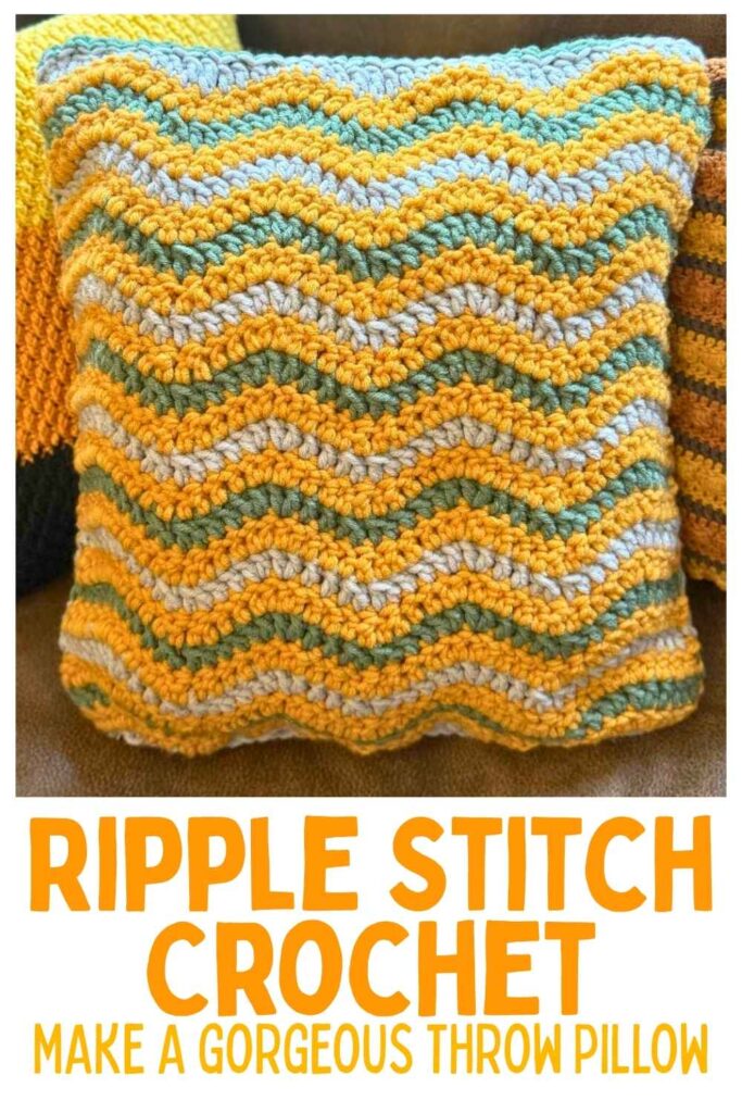 photo of a ripple stitch crochet pillow