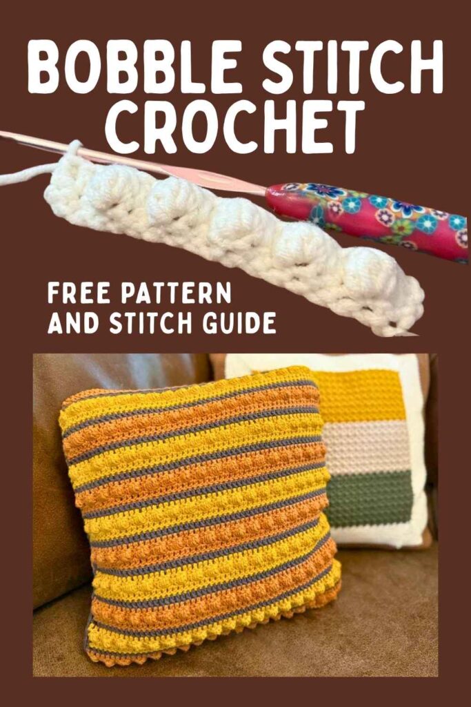 photo of bobble stitch crochet sample and pillow