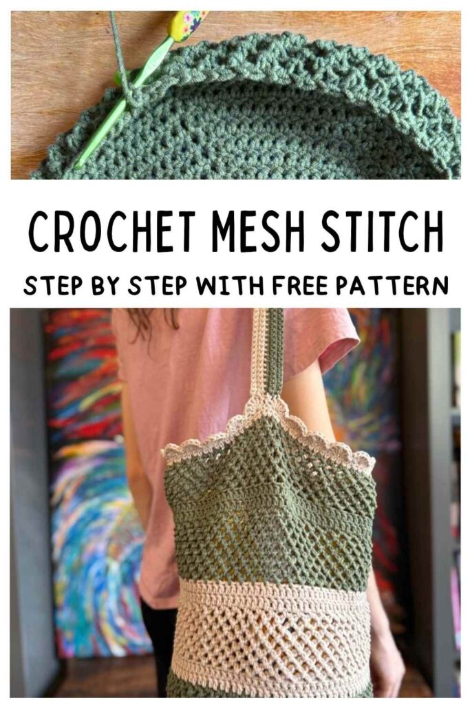 photo of a crochet mesh stitch bag
