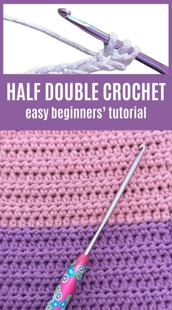 photo of half double crochet in pink and purple yarn