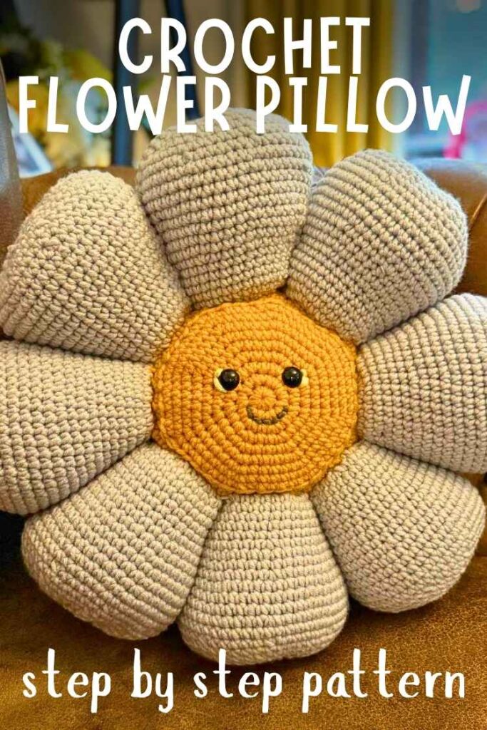 photo of a crochet flower pillow