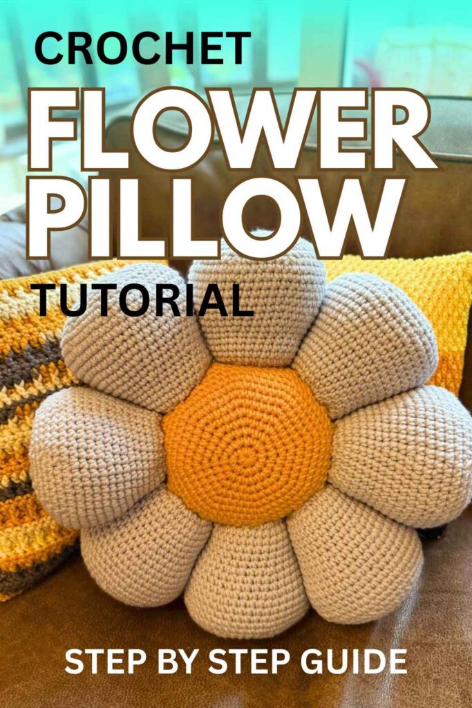 photo of a flower pillow made from crochet